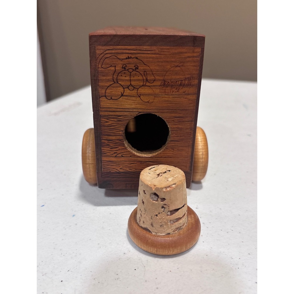 Vintage Nostalgia Inc 1977 Wooden Trolley Car Coin Bank Rolling Wheels Brown - Picture 5 of 10